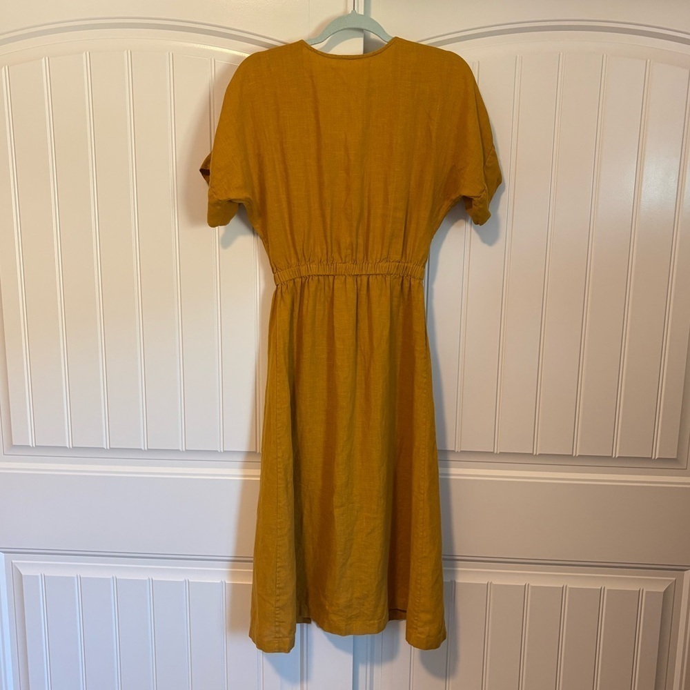 Love Ocean Skye Linen dress short sleeve midi autumn gold size XS - Picture 7 of 12